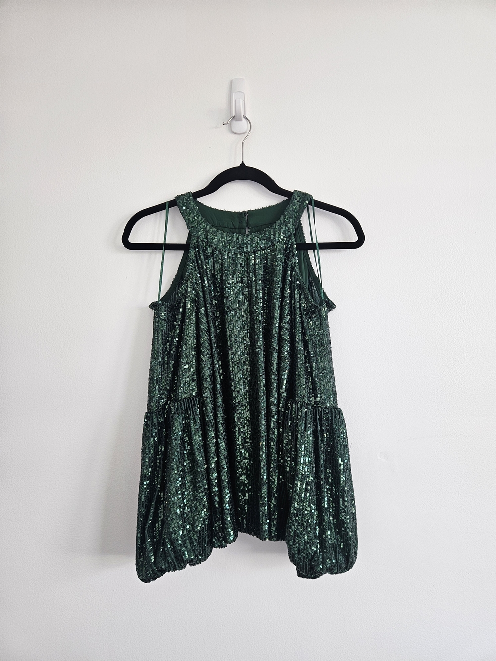 CeCe M Medium Green Sequin Cold Shoulder Blouse Puff Sleeves